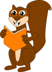 eekhoorn met bril en boek